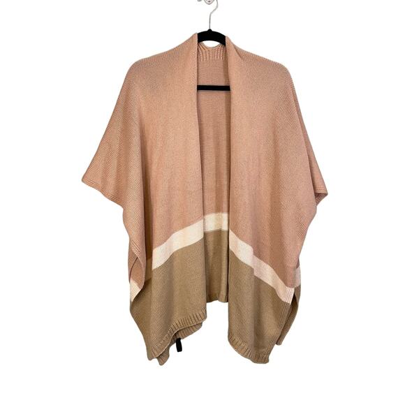 FRANCESCA'S Shawl Wrap Poncho Cape Cardigan Women's Knitted Colorblock Rose NWT